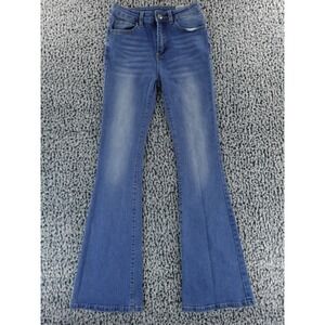 Shein Jeans Womens SP Juniors Blue Denim Flared High Rise Bootcut Boho (25Wx29L)